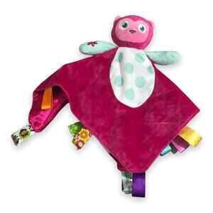 Taggies‎ Pink Owl Mint Green White Polka Dot Security Blanket Soft Rattle Lovey